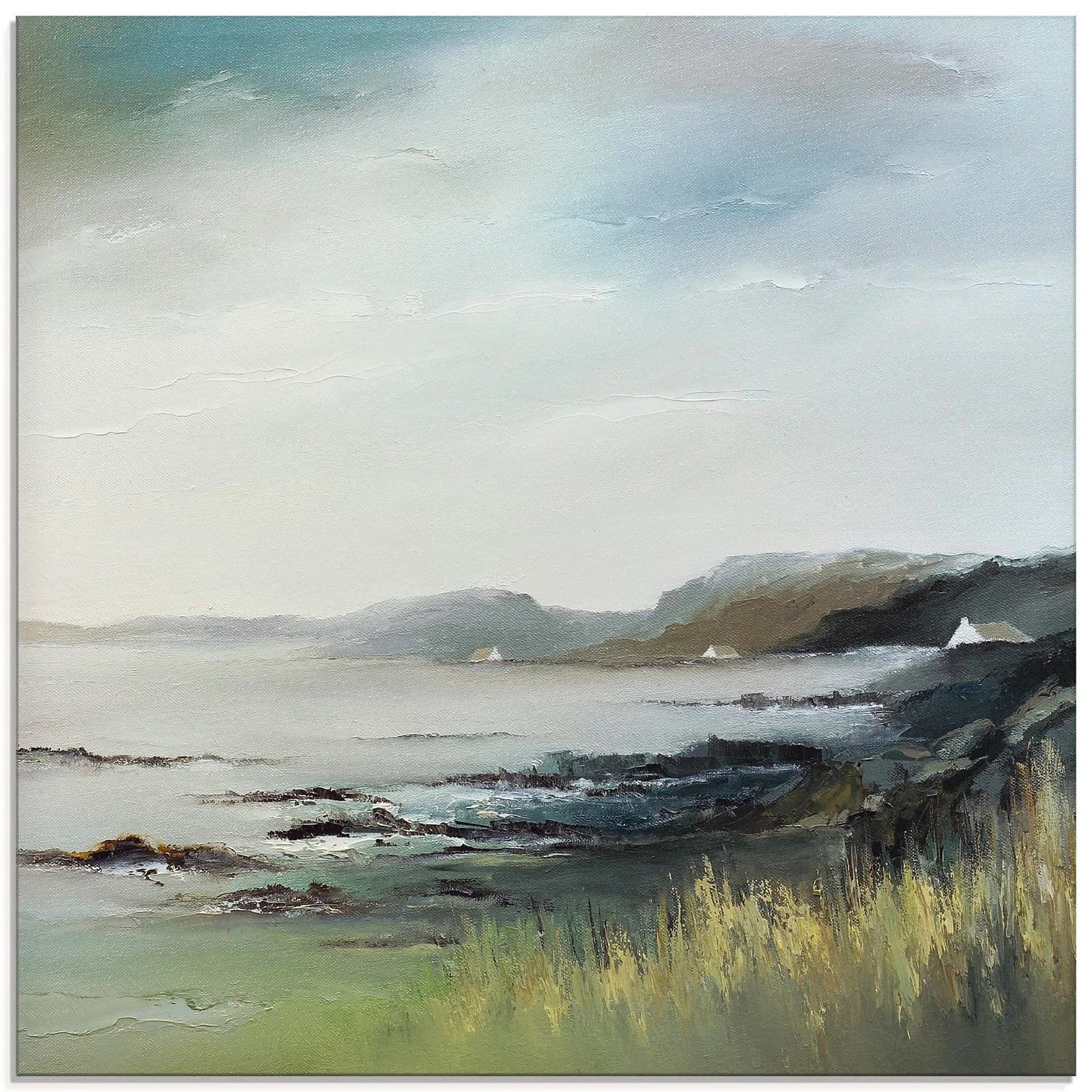 ARTLAND Glasbild "See" Grün Quadratisch 30x30 cm
