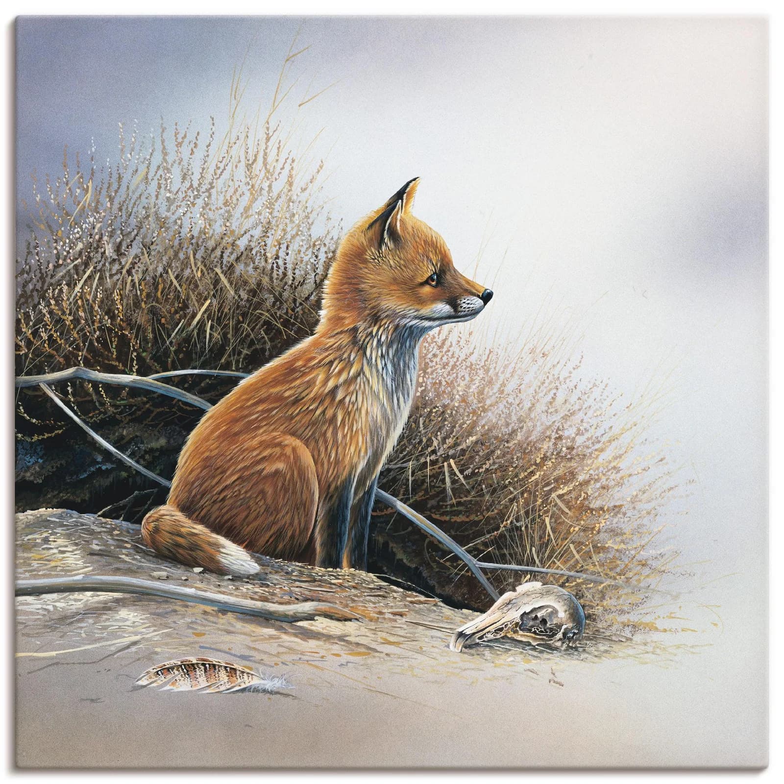 ARTLAND Leinwandbild Kleiner Fuchs Braun 30x30 cm