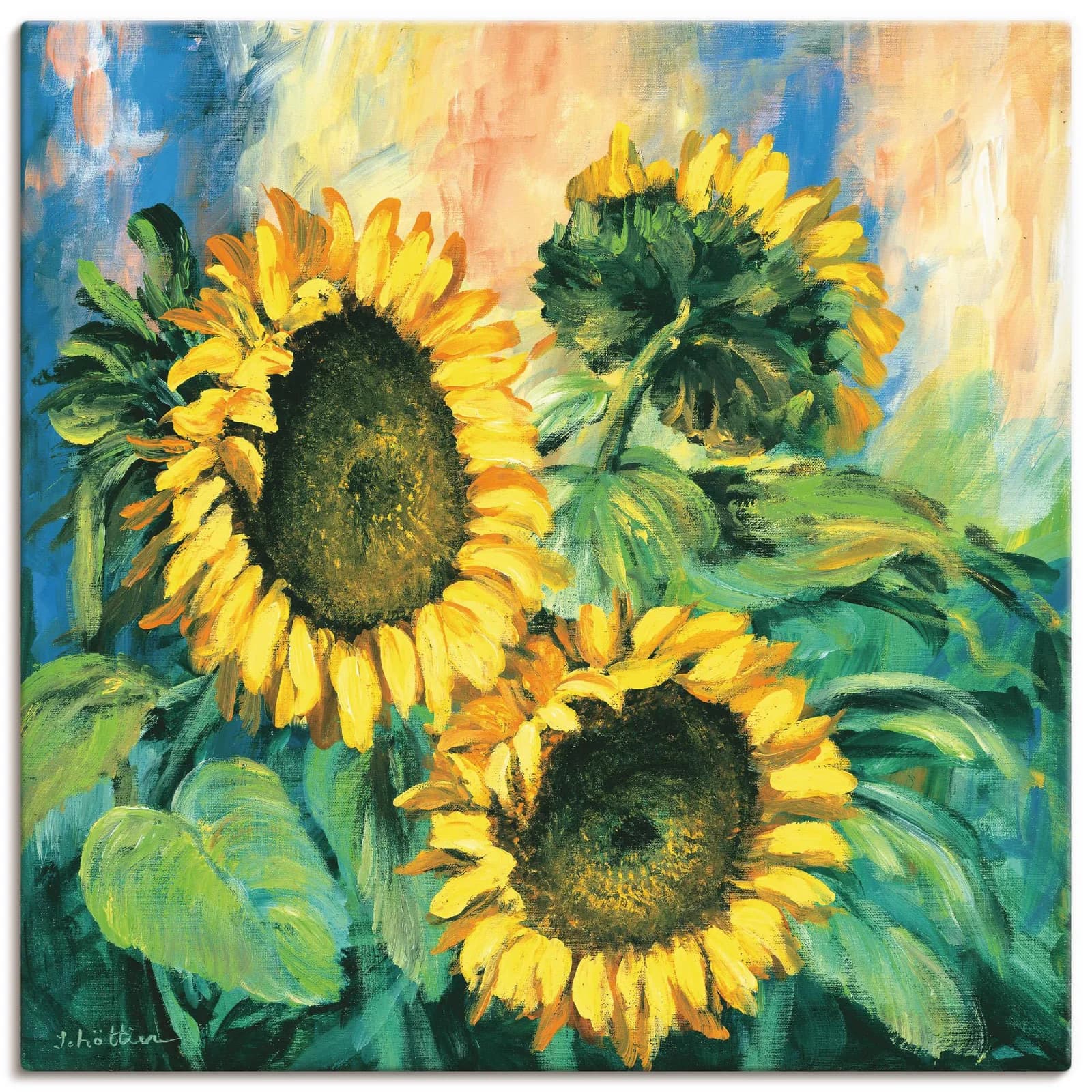 ARTLAND Leinwandbild Sonnenblumen II Gelb 70x70 cm