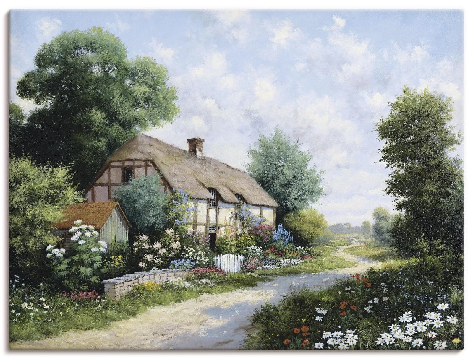 ARTLAND Leinwandbild "Das Landhaus" Grün auf Holzrahmen