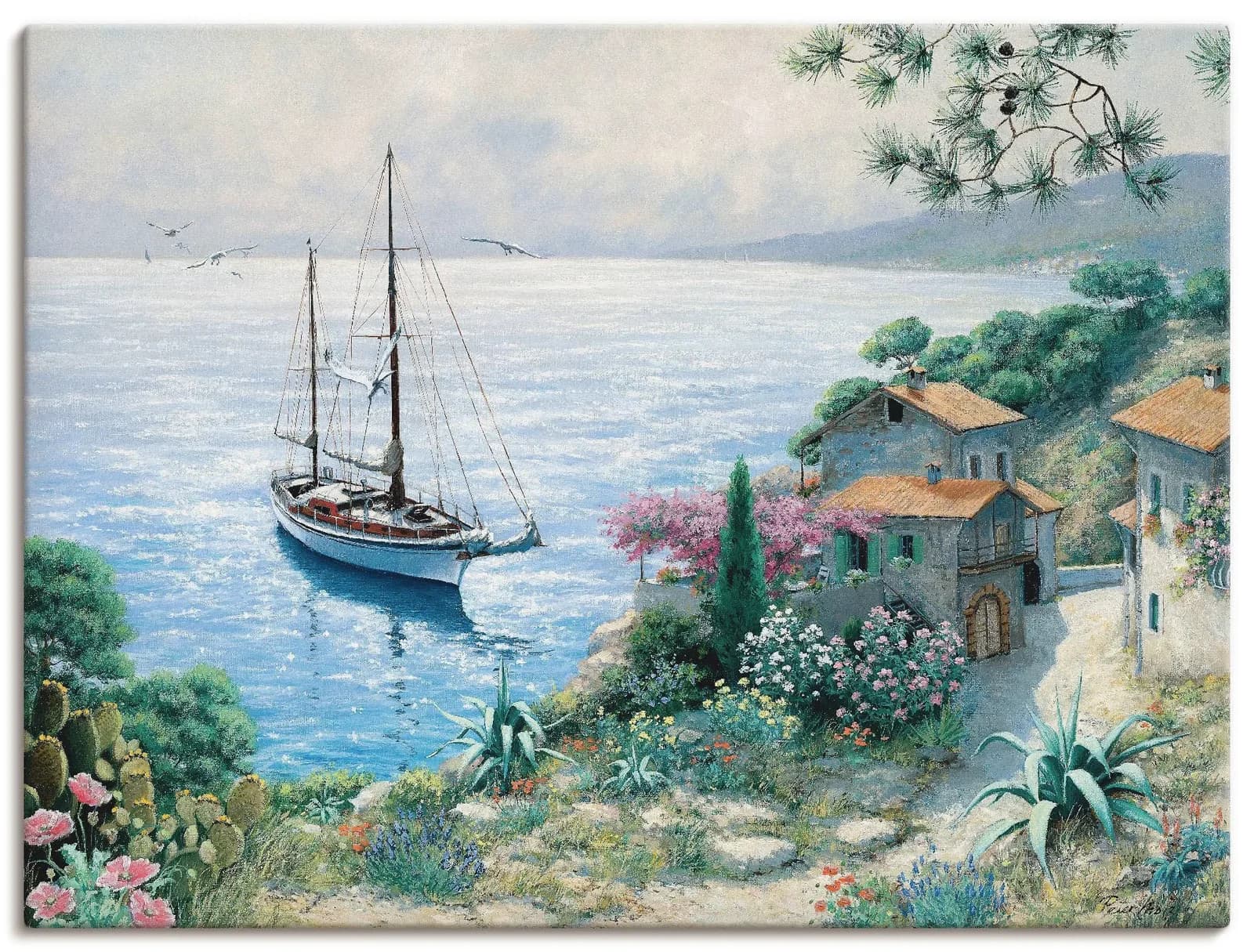 Leinwandbild ARTLAND Die Bucht Grün Boote & Schiffe