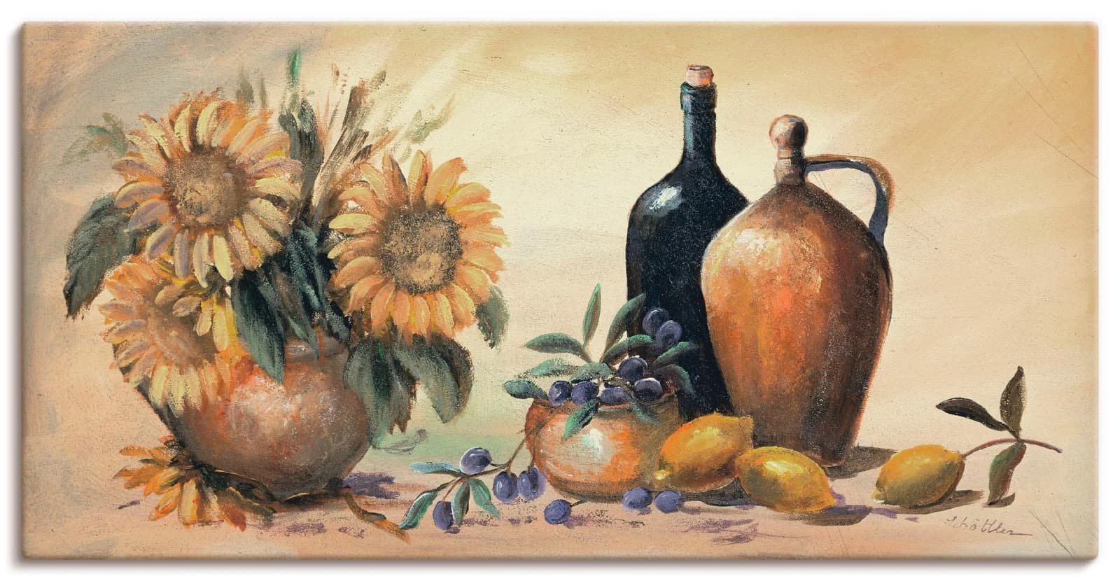 ARTLAND Leinwandbild Stillleben mit Sonnenblumen Braun
