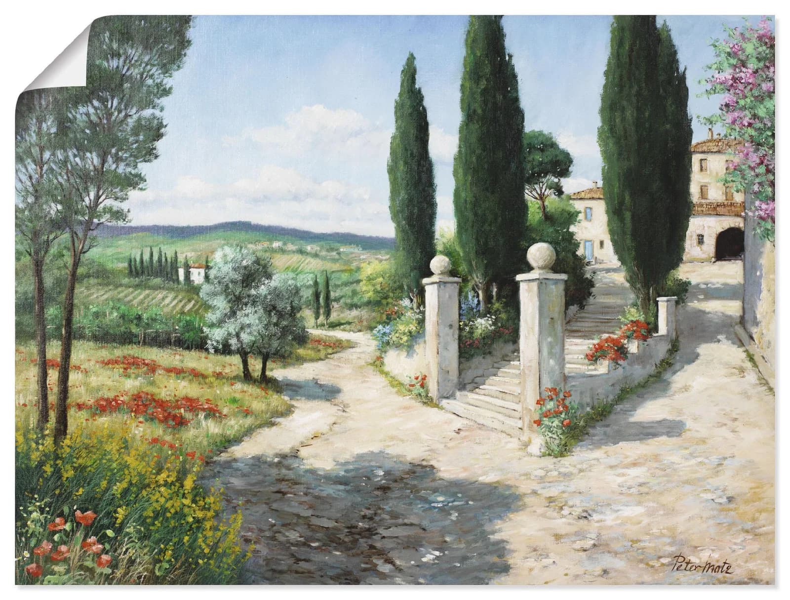 ARTLAND Wandbild Toskana Motiv grün 80x60 cm Leinwand Poster