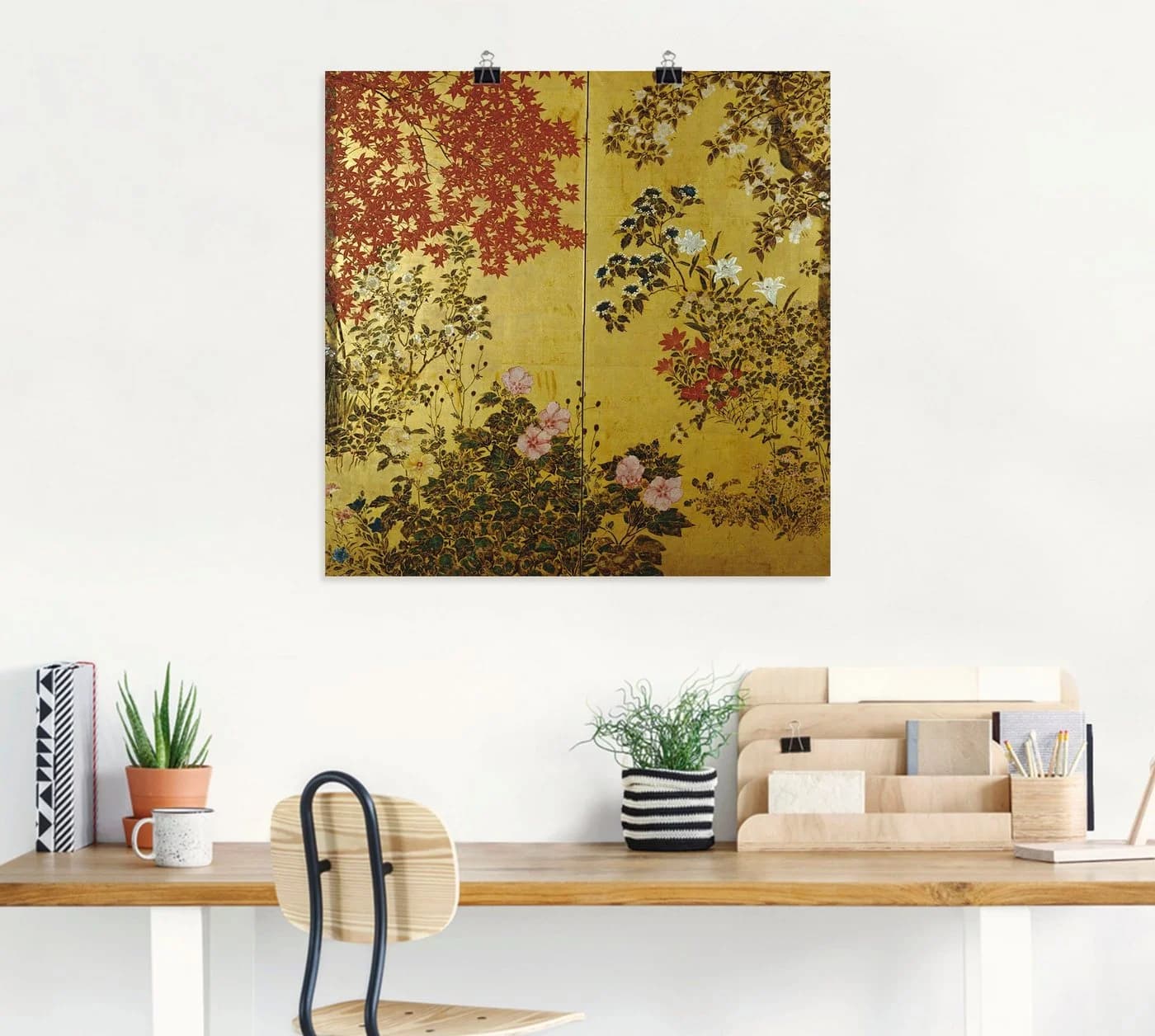 Artland Wandbild Japanischer Wandschirm 18. Jahrhundert Pflanzen Leinwandbild