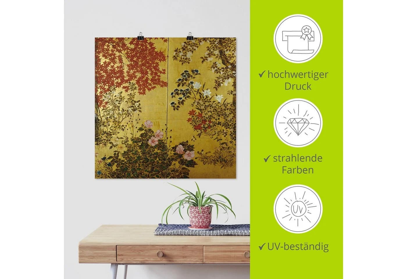 Artland Wandbild Japanischer Wandschirm 18. Jahrhundert Pflanzen Leinwandbild - Bild 5