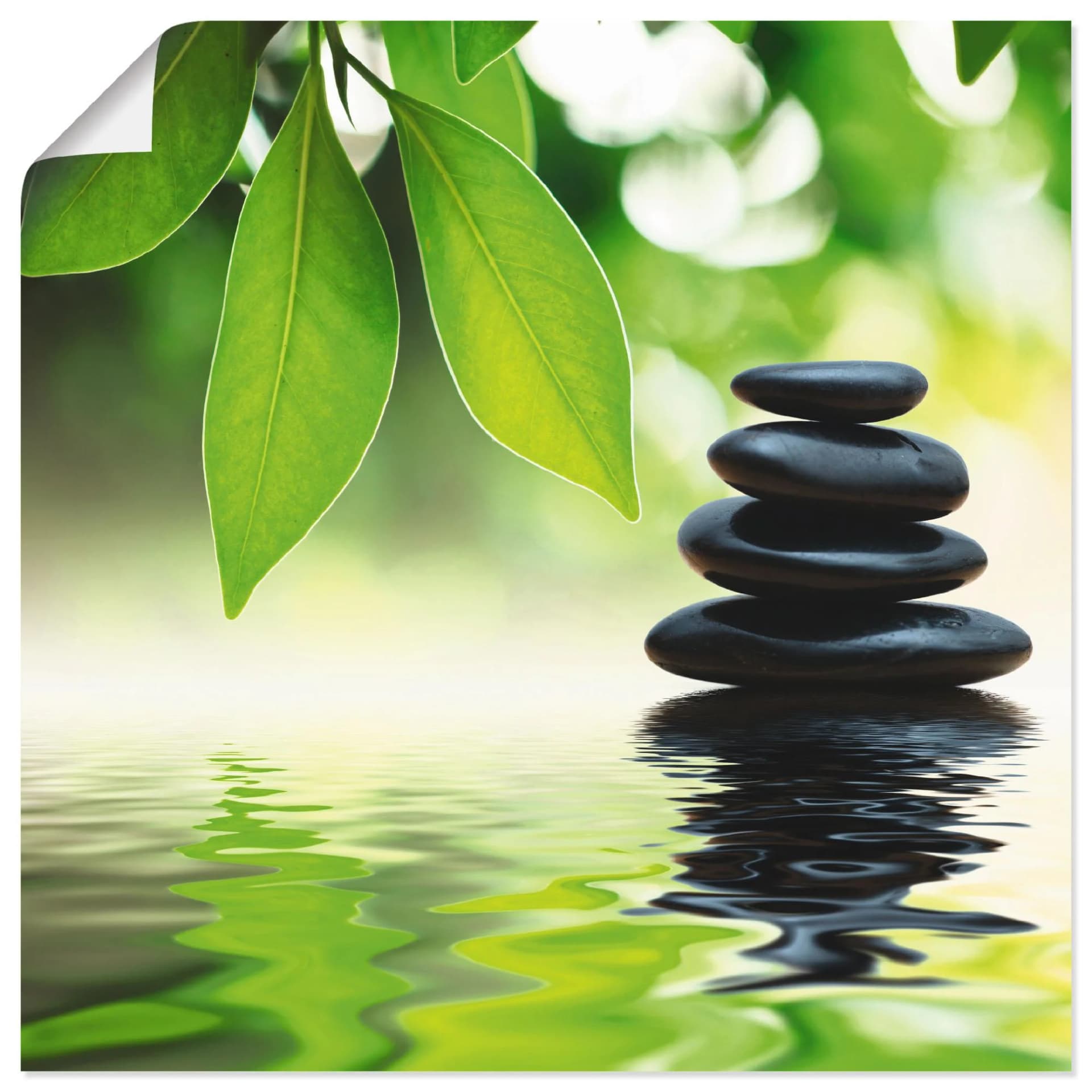 ARTLAND Poster Zen Steinpyramide auf Wasseroberfläche Grün