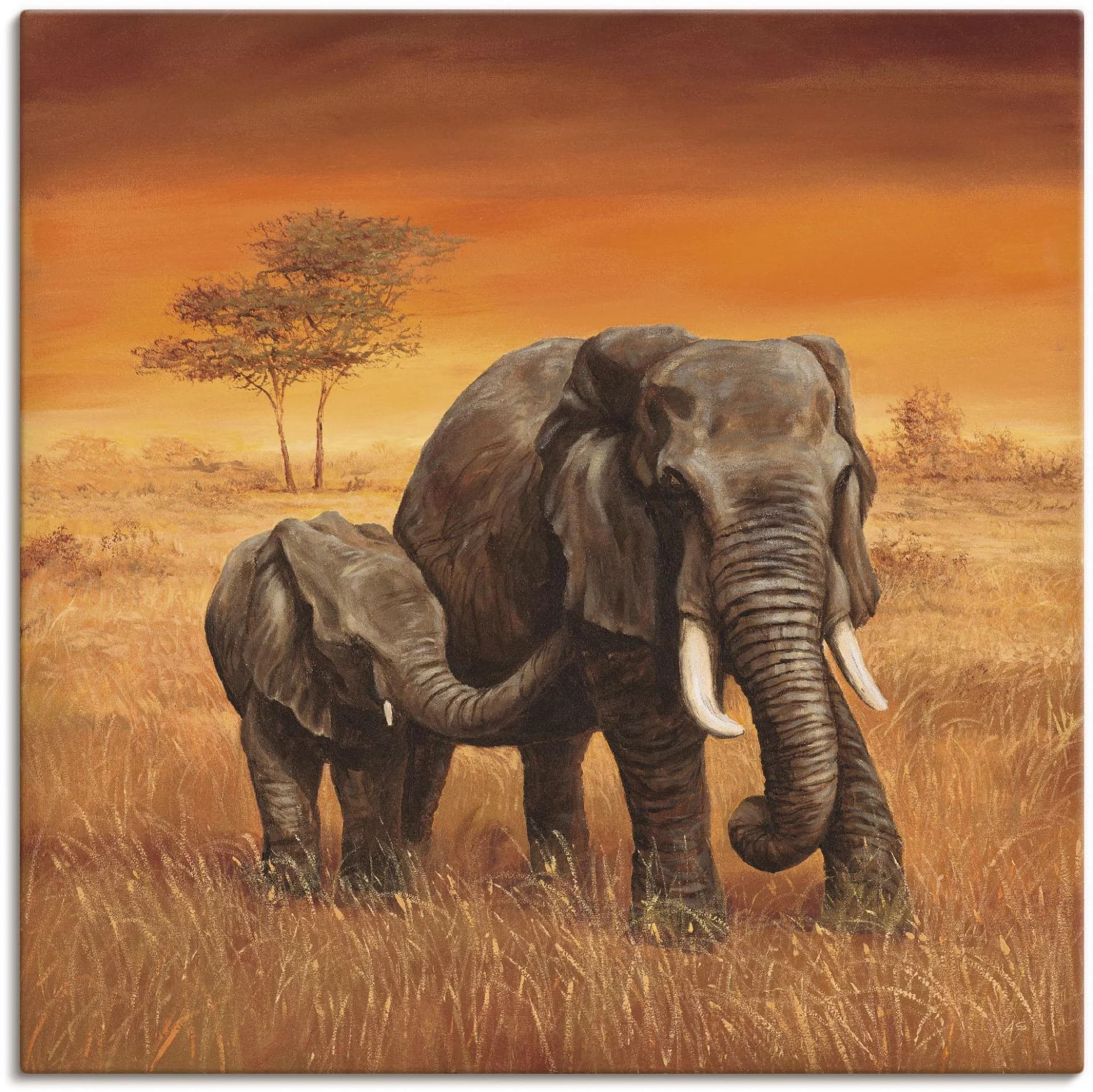 Leinwandbild ARTLAND Elefanten II Braun Wildtiere