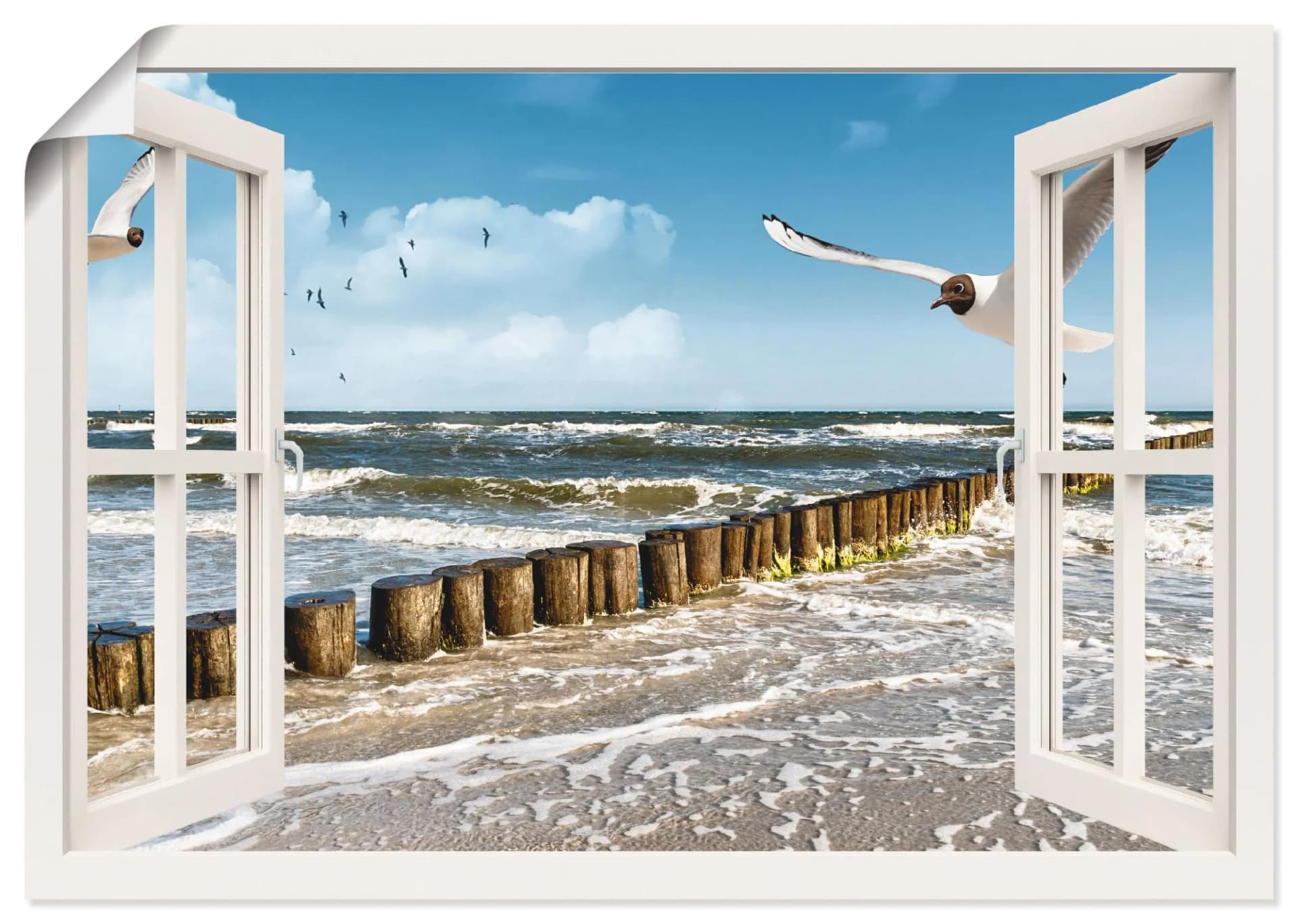 ARTLAND Wandbild Fensterblick Ostsee Weiß Querformat 70x50cm