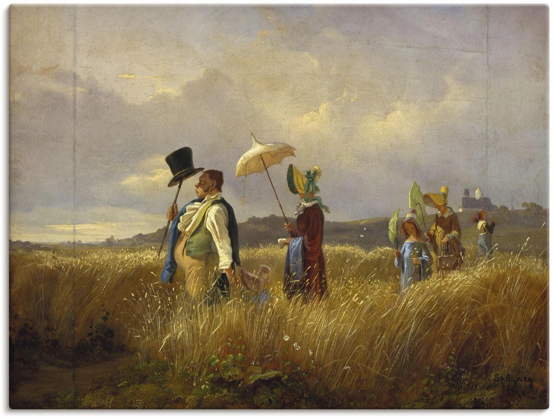 ARTLAND Leinwandbild Sonntagsspaziergang Beige 120x90 cm