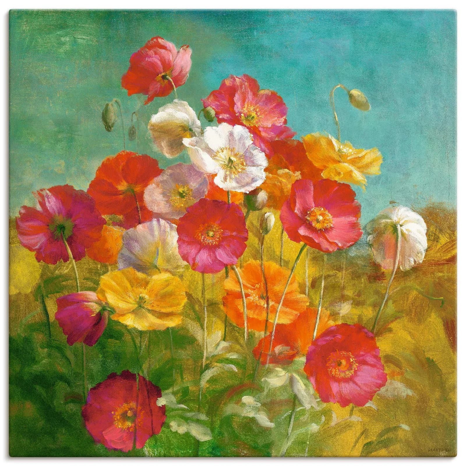 ARTLAND Leinwandbild Mohnblumenfeld Bunt 70x70 cm