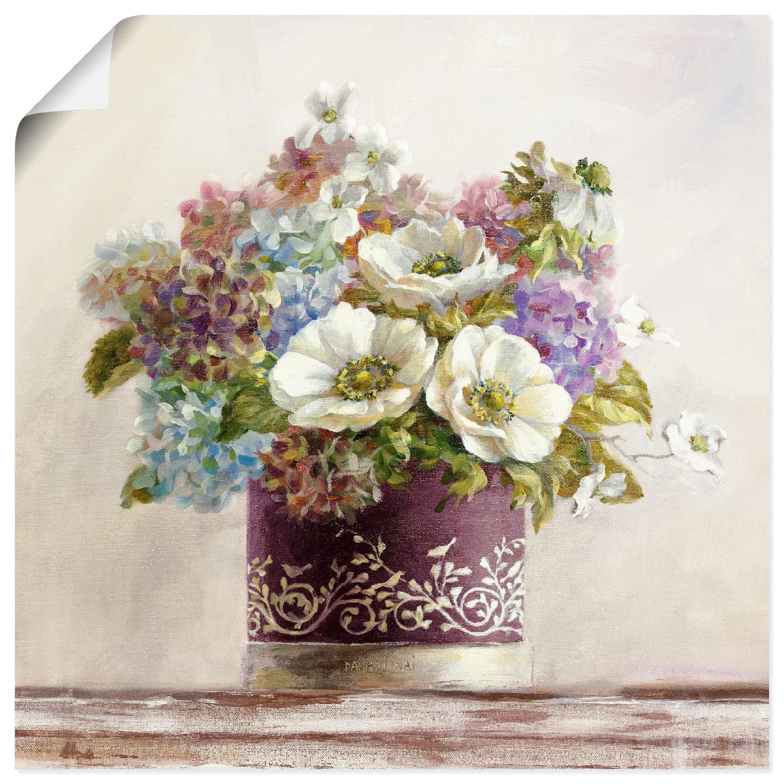 ARTLAND Wandbild Anemonen in Auberginer Hutschachtel Lila Leinwand Poster