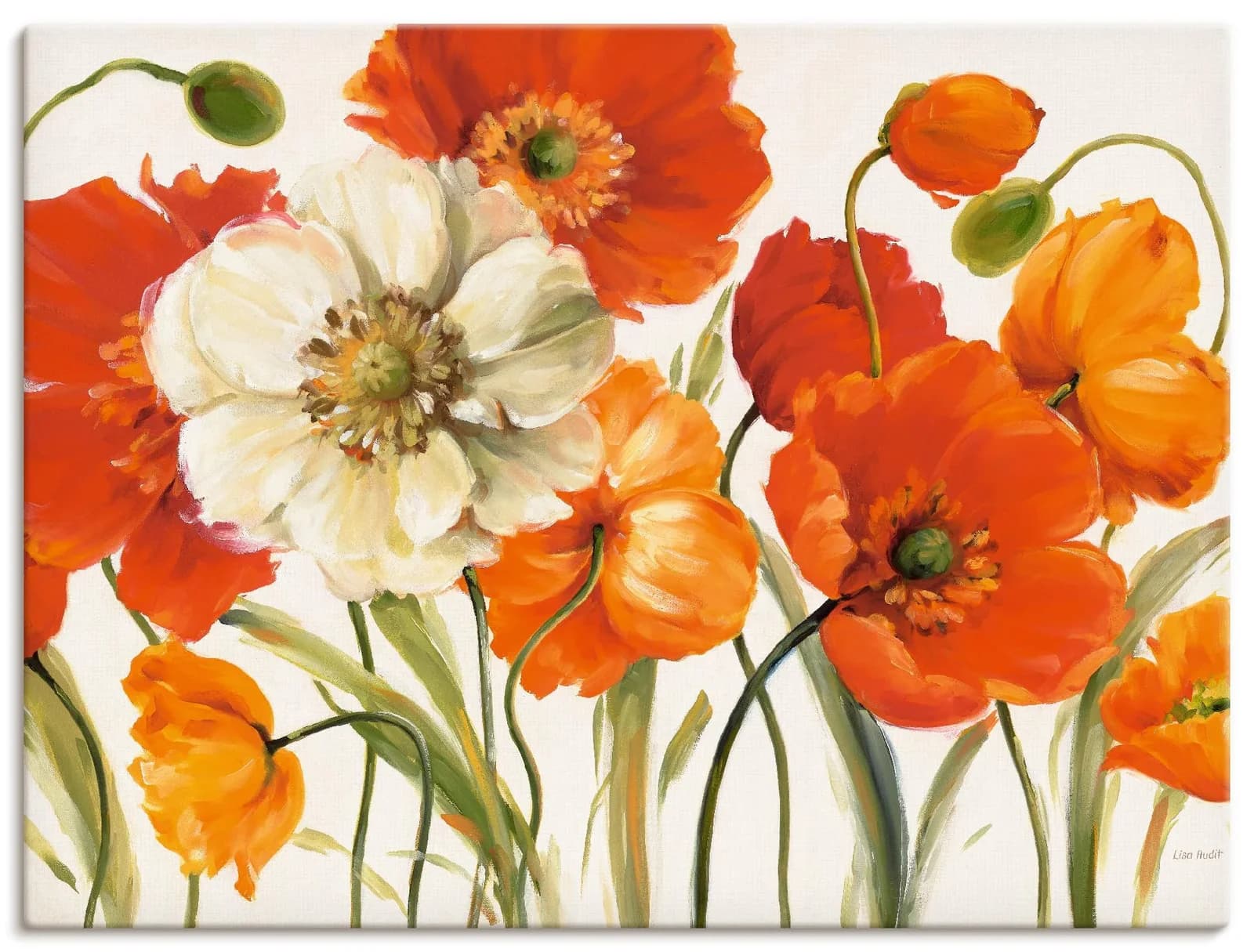 ARTLAND Wandbild Mohnblumen I Orange Leinwand 120x90 cm
