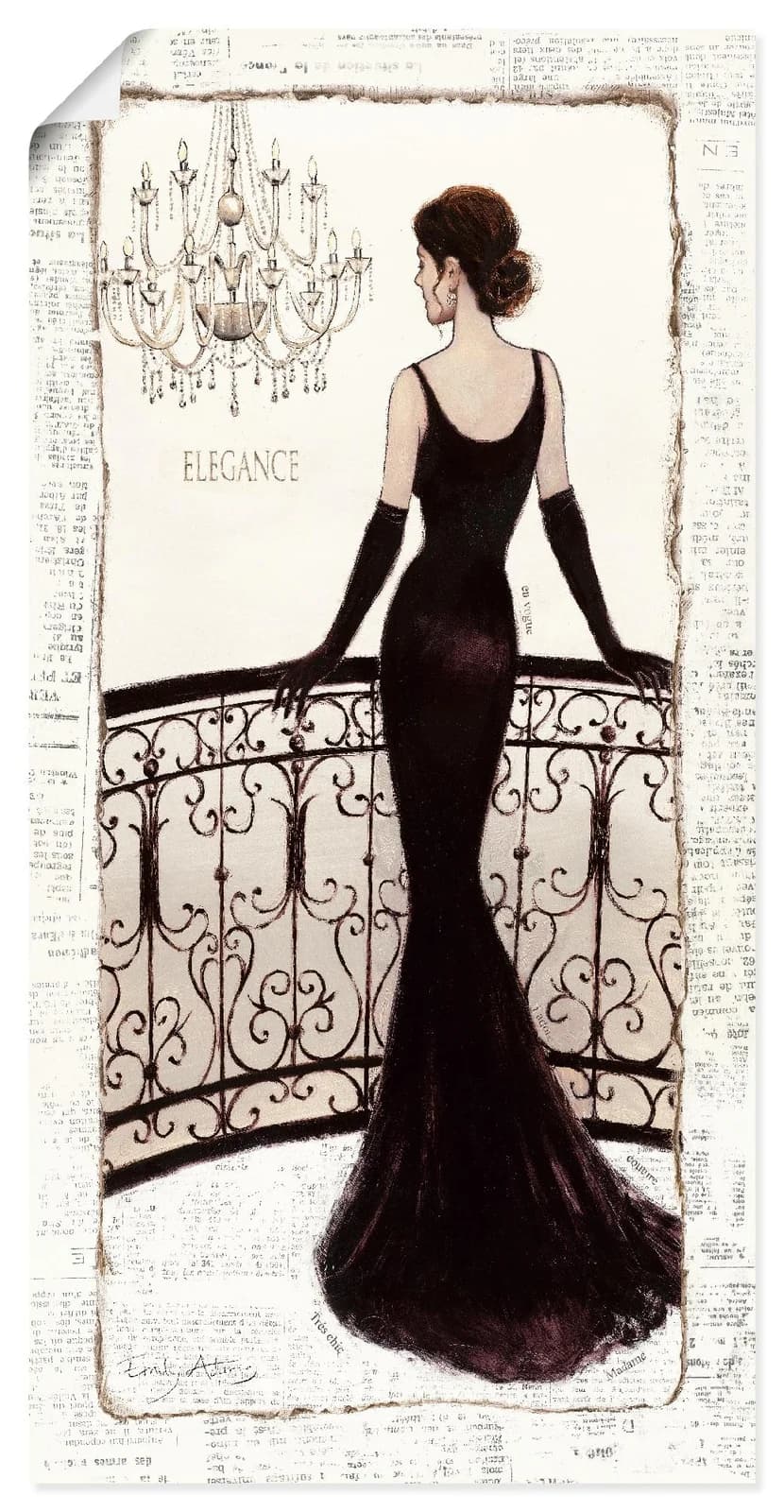 ARTLAND Wandbild "Die schöne in Schwarz" Leinwandbild Poster Schwarz