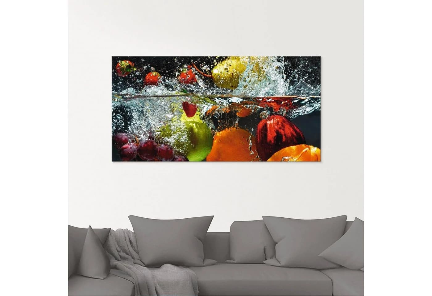 Artland Glasbild Spritzendes Obst auf dem Wasser Bunt Modern