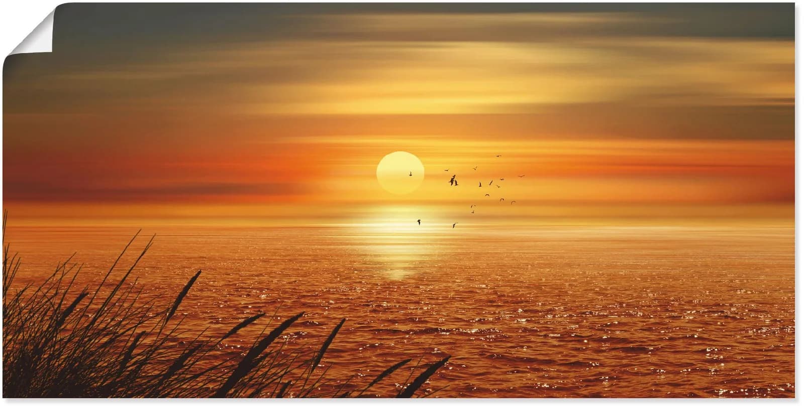 ARTLAND Wandbild Sonnenuntergang über dem Meer Orange Leinwandbild