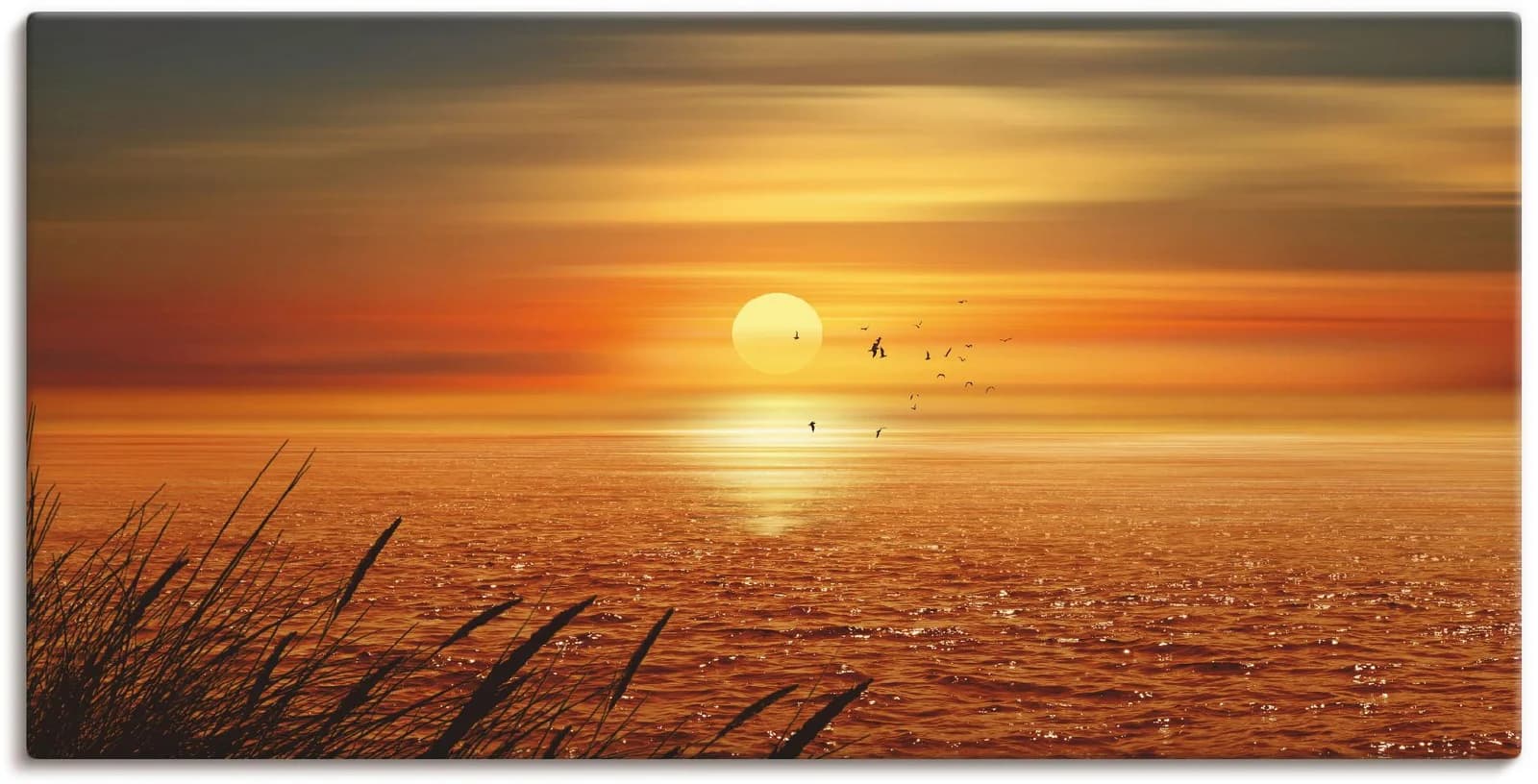 ARTLAND Leinwandbild Sonnenuntergang Meer Orange 100x50 cm