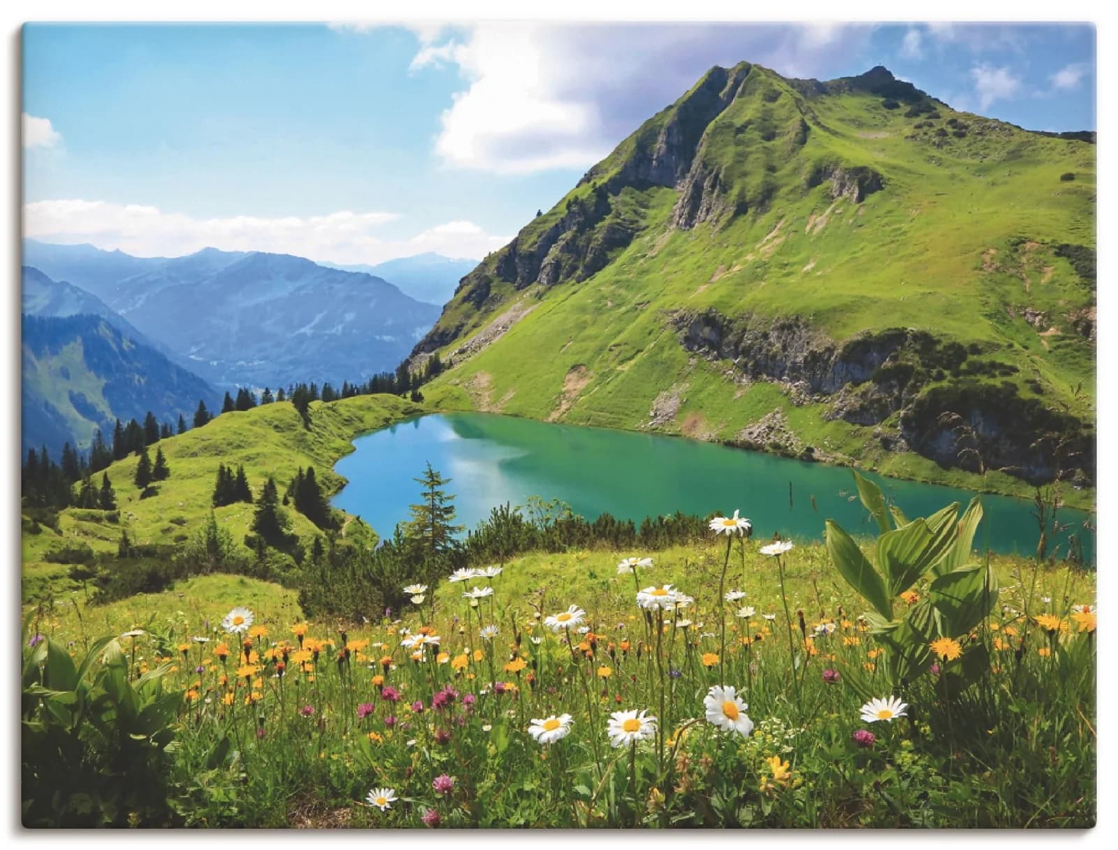 ARTLAND Leinwandbild Seealpsee Grün auf Holzrahmen