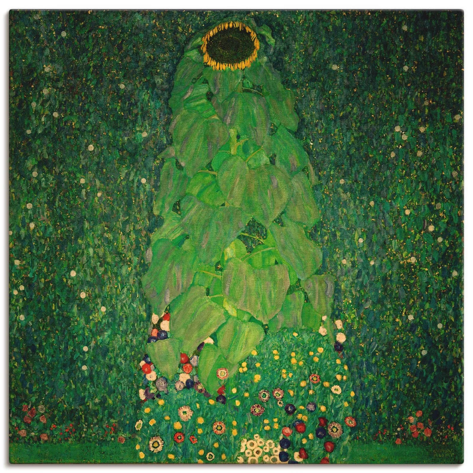ARTLAND Leinwandbild Sonnenblume Grün auf Holzrahmen