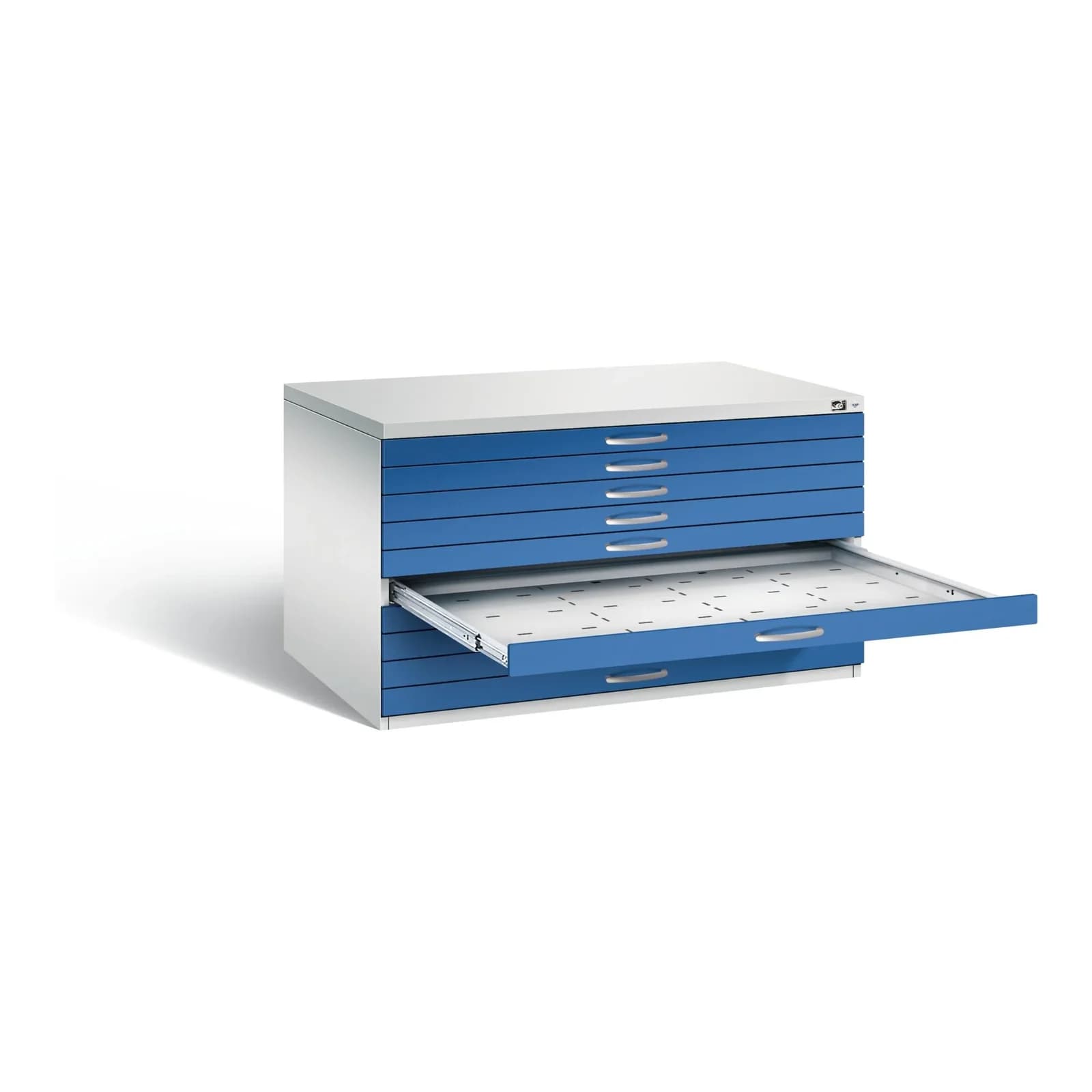 C+P Flachablageschrank Serie 7100_7200 Stahl 10 Schubladen Enzianblau