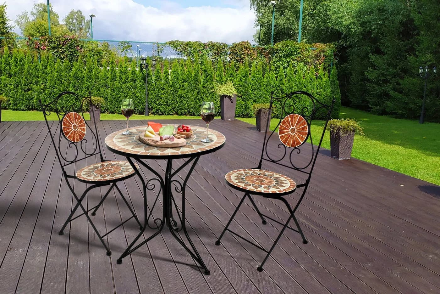 Kobolo Balkonset MOSAIK Metall Terrakotta mit Mosaik-Tisch und Klappstuhl