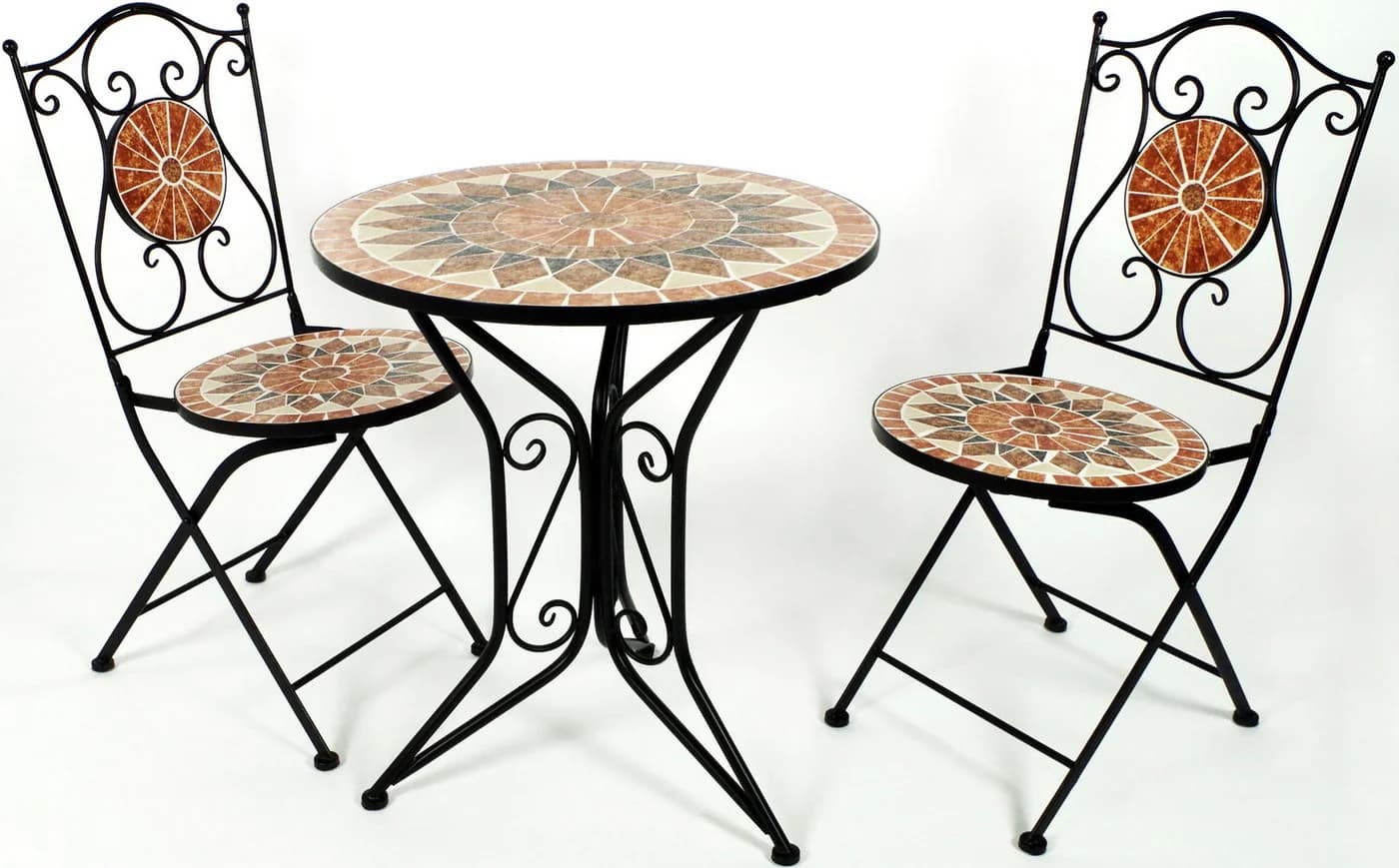 Kobolo Balkonset MOSAIK Metall Terrakotta mit Mosaik-Tisch und Klappstuhl - Bild 2