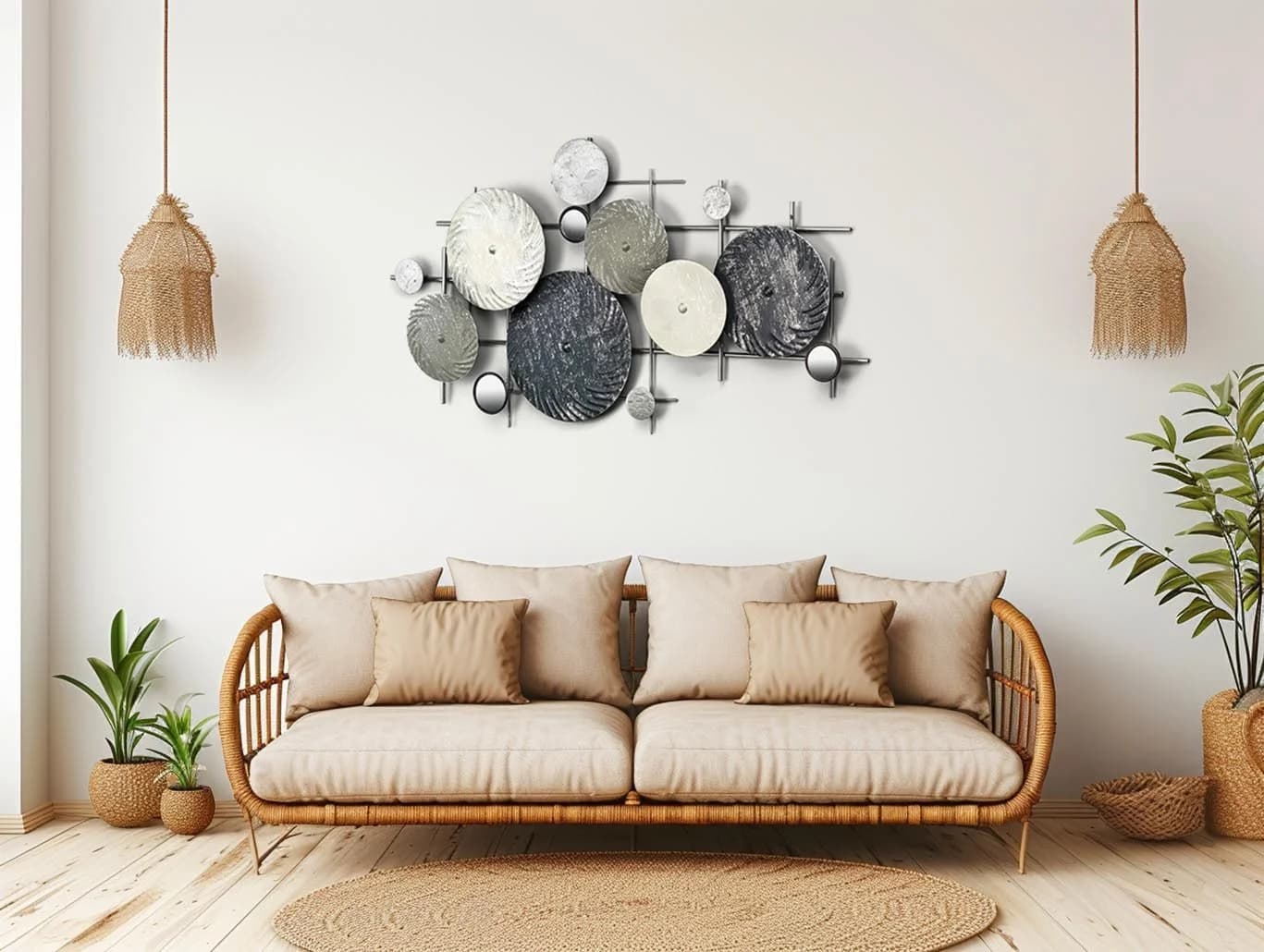 Kobolo Wandbild DISC Metall silber-grau mit Spiegelelementen