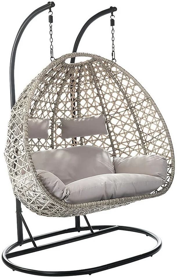 Kobolo Hängesessel TWO Grau Polyrattan mit Gestell und Kissen - Bild 2