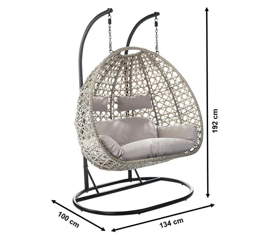 Kobolo Hängesessel TWO Grau Polyrattan mit Gestell und Kissen - Bild 3
