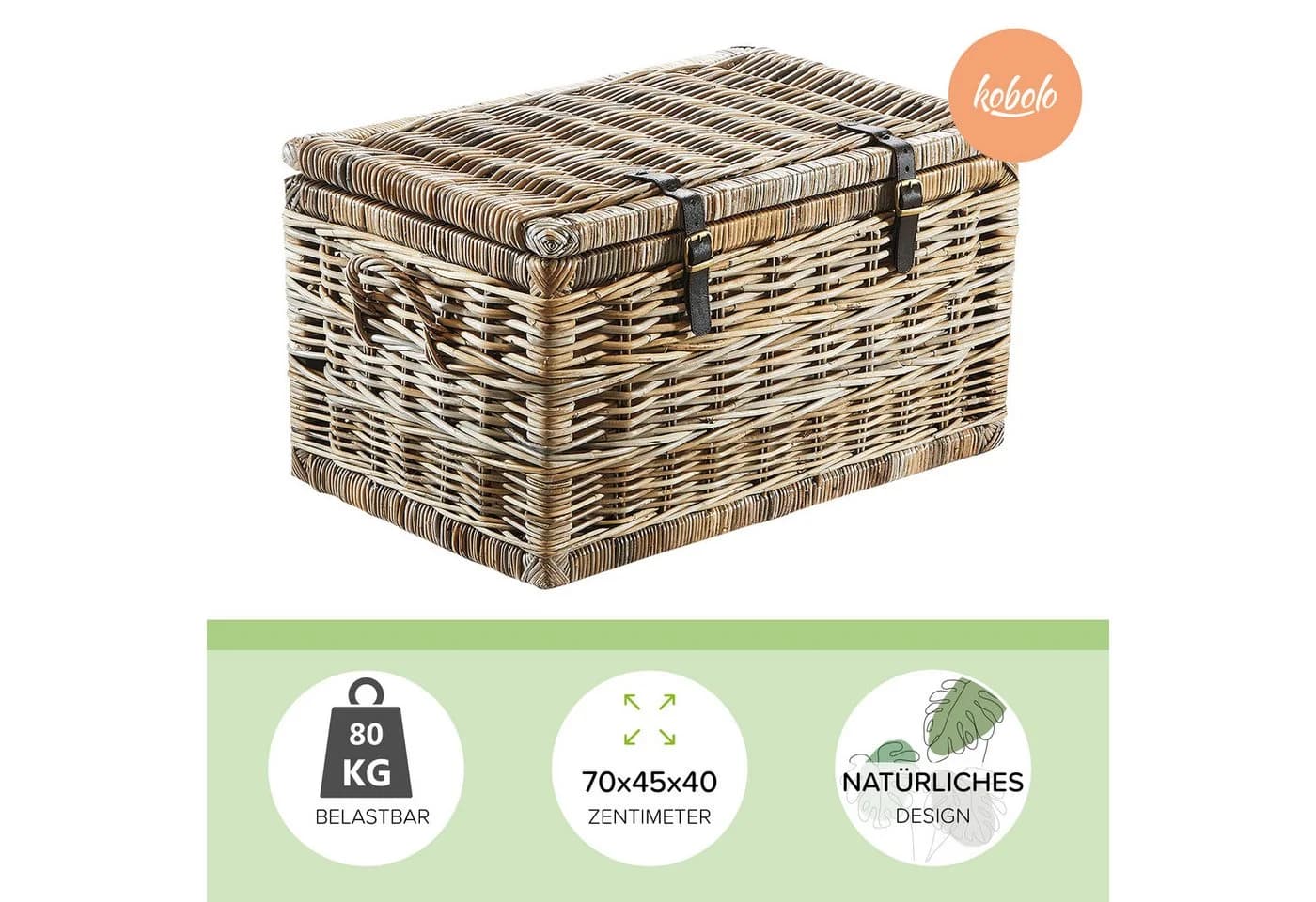 Kobolo Rattan Sitztruhe Grau Kubu mit Griffen - Bild 3