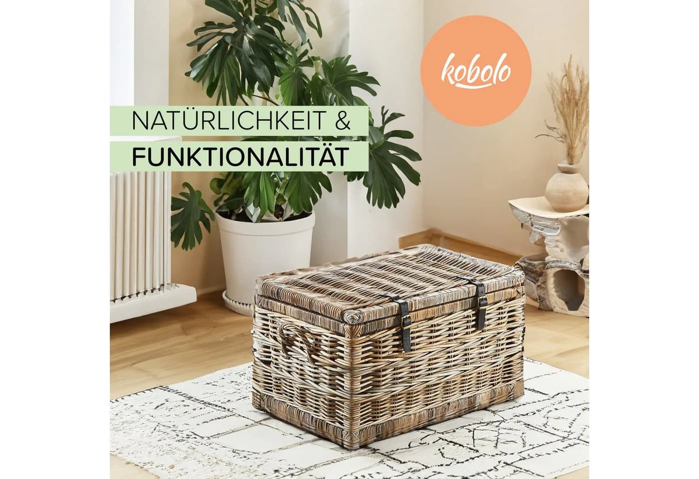 Kobolo Rattan Sitztruhe Grau Kubu mit Griffen - Bild 4