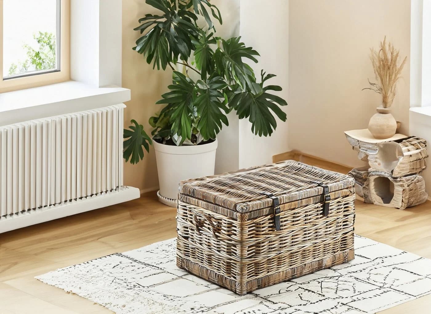 Kobolo Rattan Sitztruhe Grau Kubu mit Griffen - Bild 5