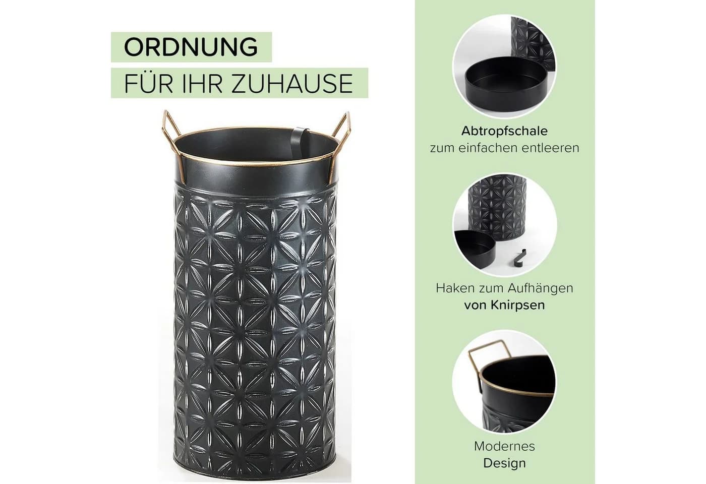 Kobolo Schirmständer STROKE Metall Schwarz mit Abtropfschale