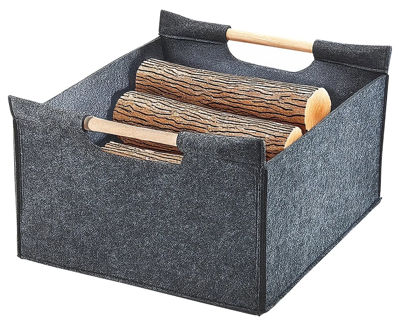 Kobolo Kaminholzkorb Grau Filz mit Holzgriffen - Bild 2