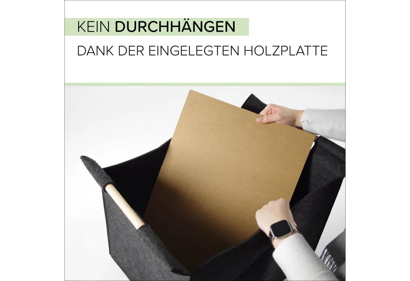 Kobolo Kaminholzkorb Grau Filz mit Holzgriffen - Bild 5