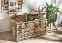 Kobolo Sitztruhe Grau Rattan Kubu mit Stoffeinsatz Bild 1