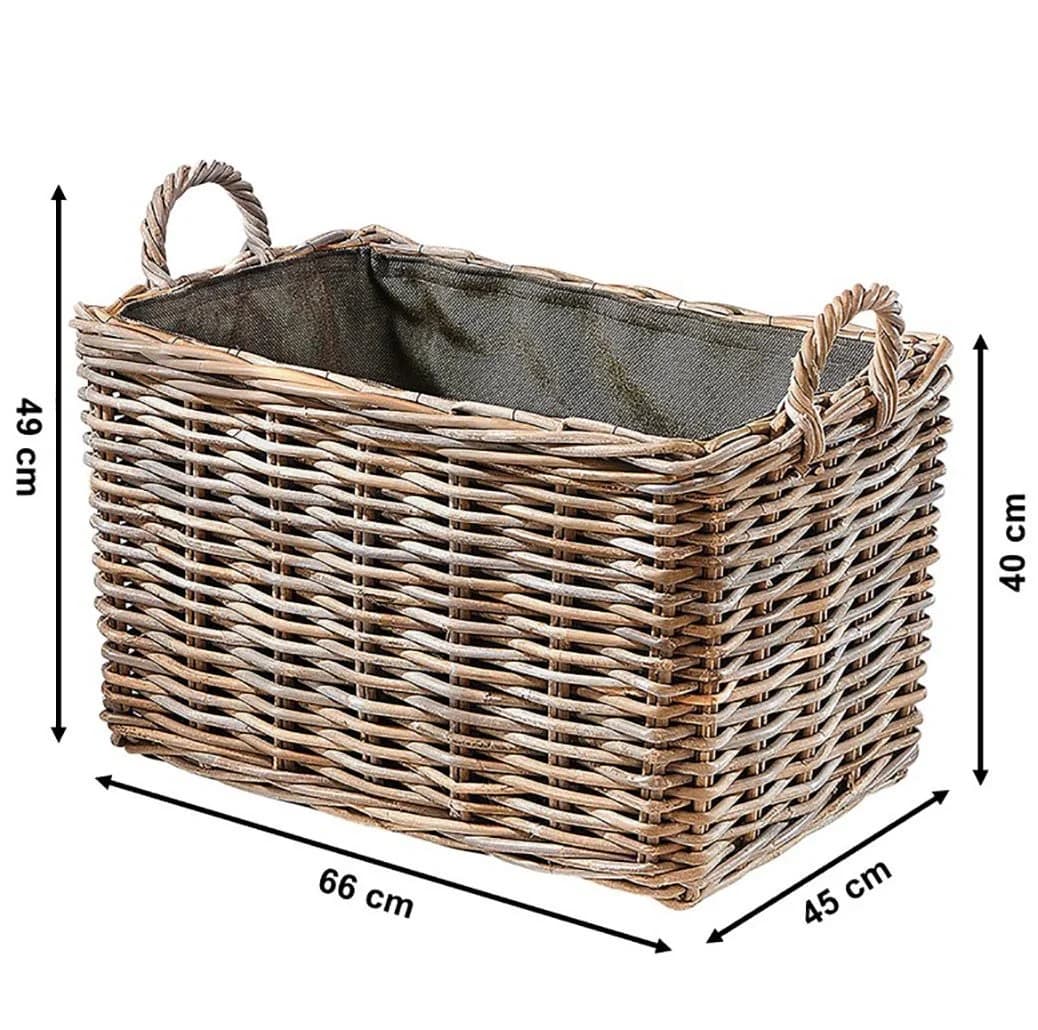 Kobolo Kaminholzkorb Eckig Grau Rattan Mit Leinenstoff - Bild 3