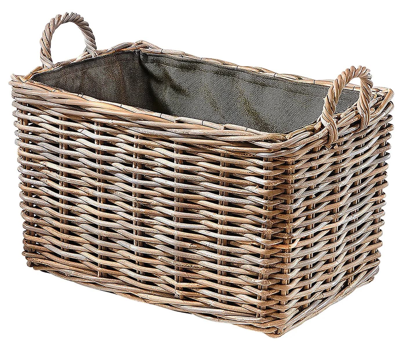 Kobolo Kaminholzkorb Eckig Grau Rattan Mit Leinenstoff - Bild 4