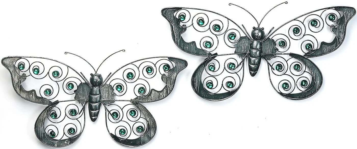 Kobolo Wandschmuck Schmetterling 2er Set Grau Metall - Bild 2