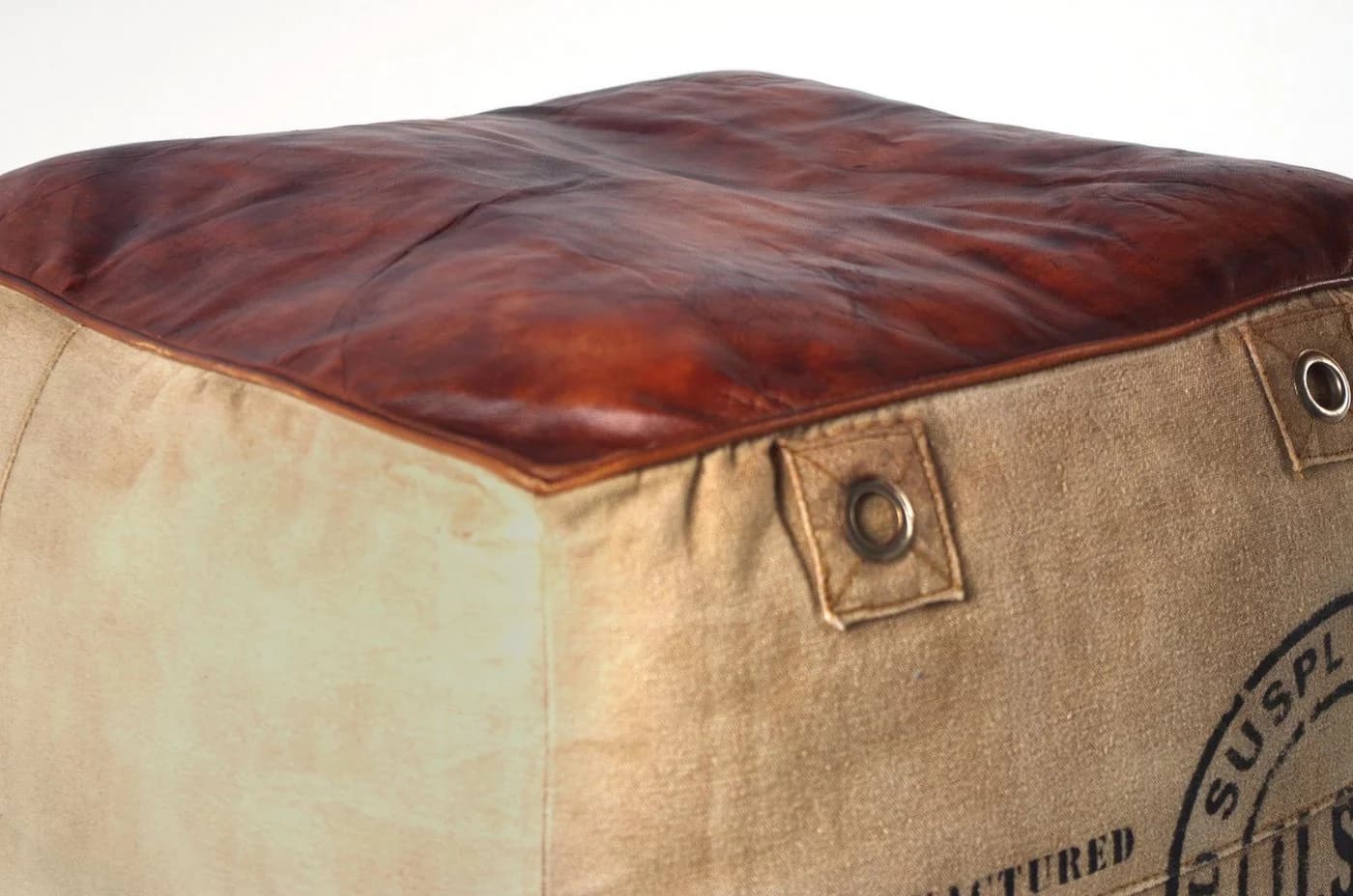 Kobolo Sitzwürfel Sitzpouf Canvas quadratisch mit Aufdruck Kunstlederapplikationen - Bild 4