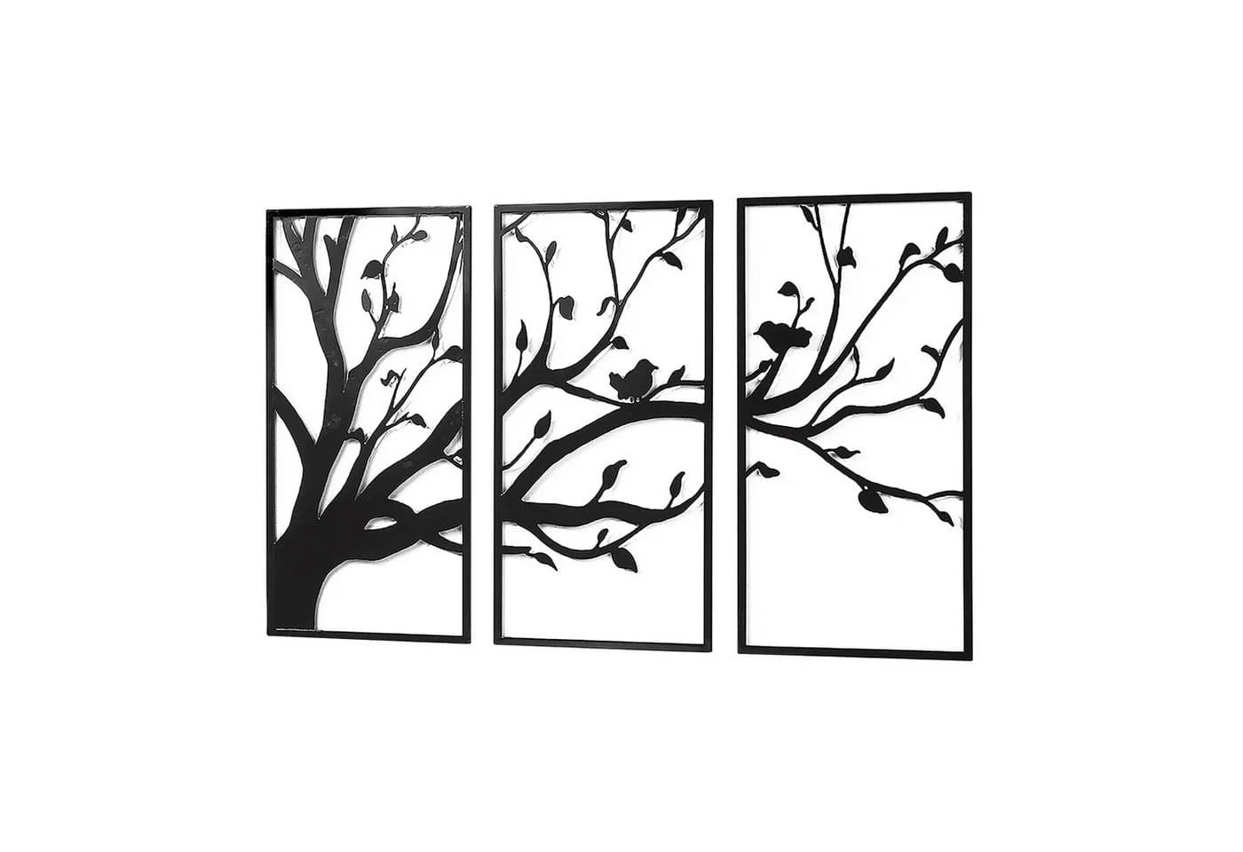 Kobolo Wandbild Baum Vögel 3-teilig Schwarz Metall - Bild 2