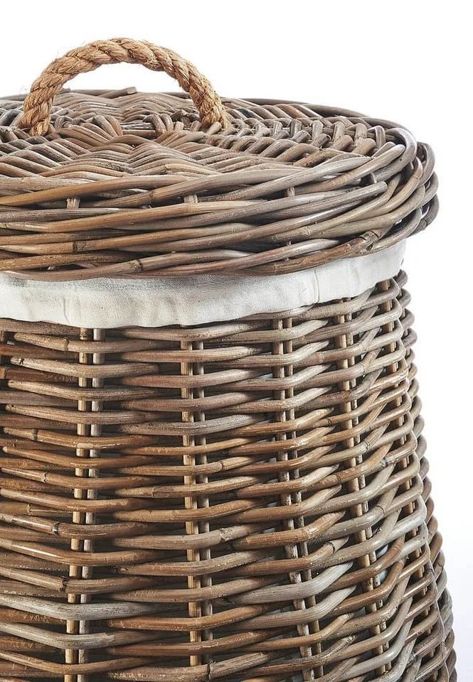 Kobolo Wäschekorb rund grau mit Deckel - Rattan kubu grey - Bild 3