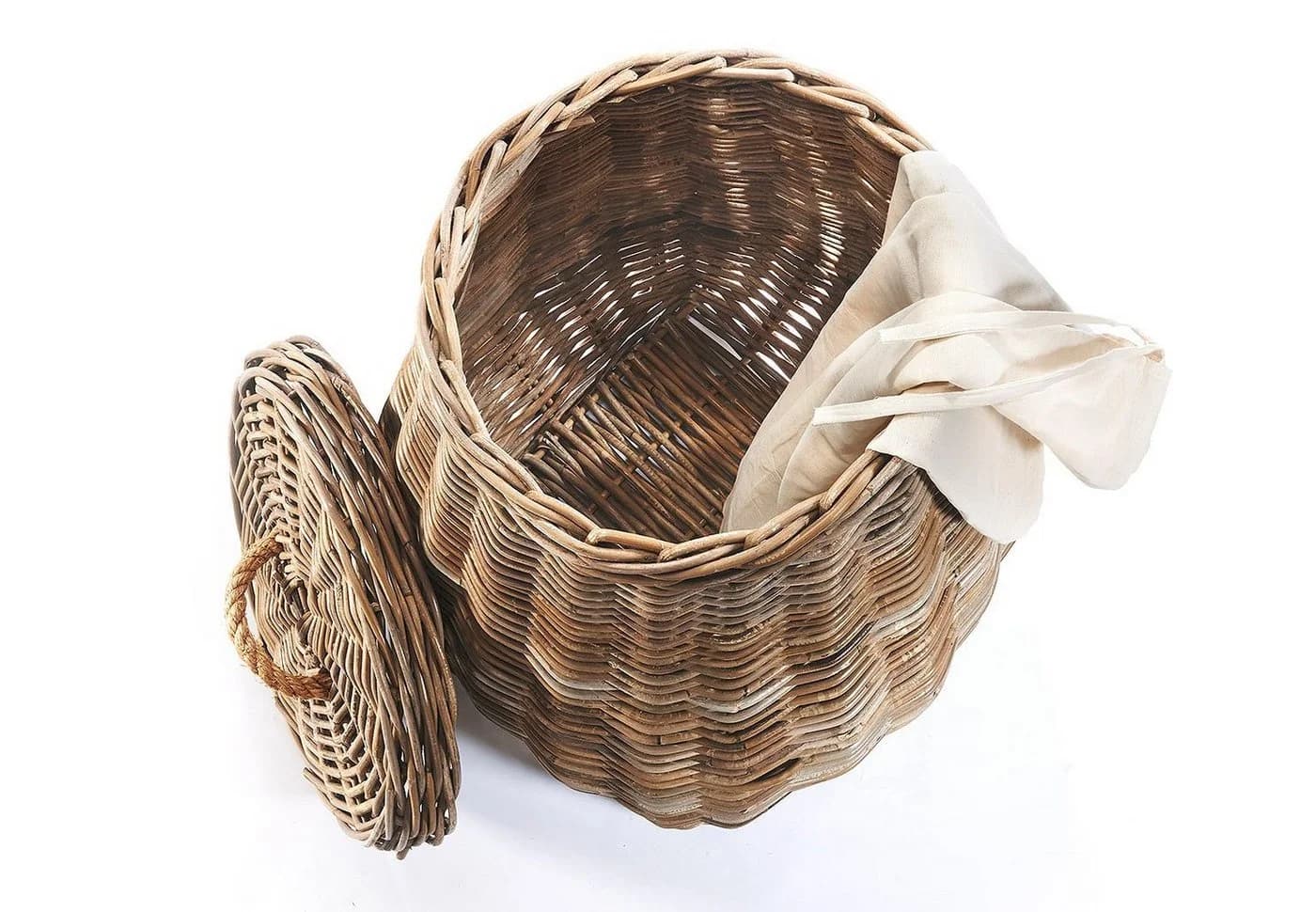 Kobolo Wäschekorb rund grau mit Deckel - Rattan kubu grey - Bild 4