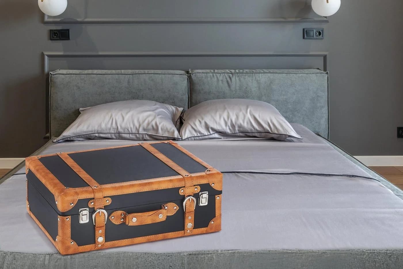 Kobolo Dekokoffer Retro MDF Kunstleder Braun Schwarz