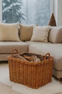 Kobolo Kaminholzkorb Rattan mit abnehmbarem Leinenfutter Braun Bild 1