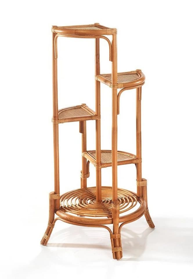 Kobolo Blumenregal Pflanzenständer aus Rattan - natur - für 4 Töpfe