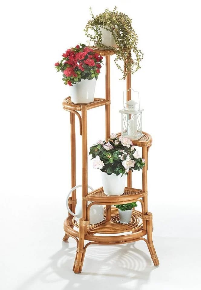 Kobolo Blumenregal Pflanzenständer aus Rattan - natur - für 4 Töpfe - Bild 3