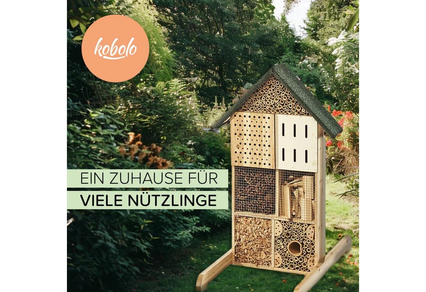 Kobolo Insektenhotel aus Tannenholz mit Bambus und Zapfen