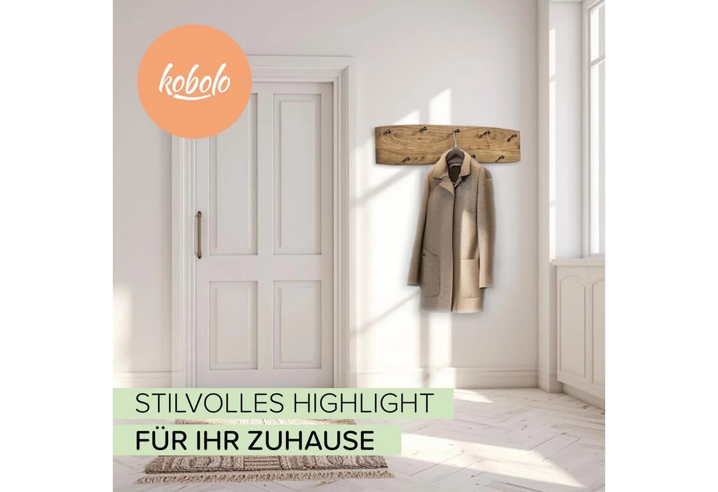 Kobolo Wandgarderobe Mangoholz 9 Haken Braun