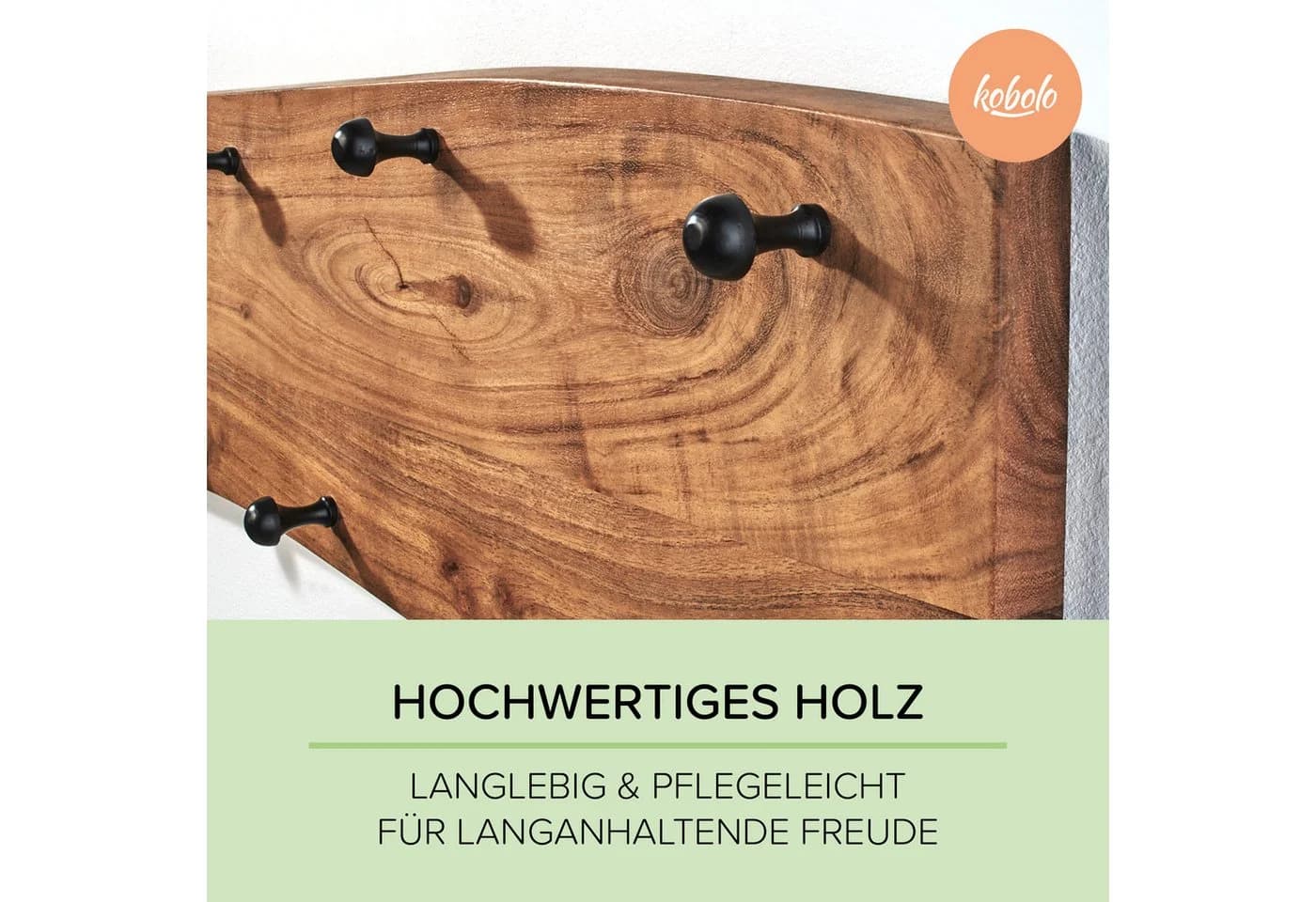 Kobolo Wandgarderobe Mangoholz 9 Haken Braun - Bild 5