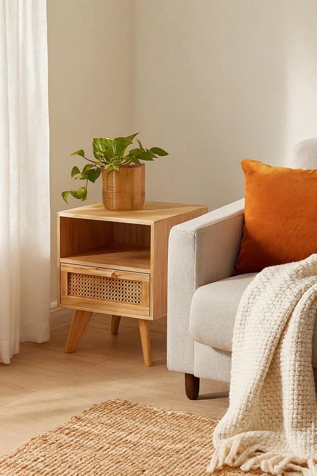 Kobolo Regal Kommode mit Schublade und Ablagefach Braun Boho-Look